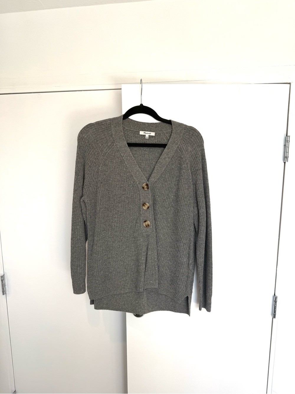 Madewell Gray Ribbed V-Neck with Buttons
